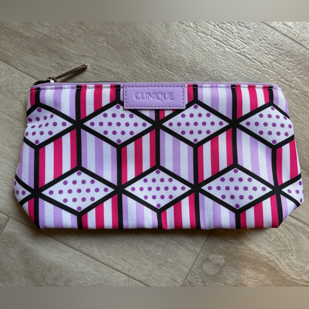 Clinique Pink and Lavender Patterned Cosmetic Bag